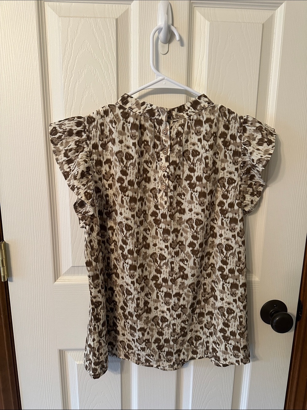 THML Brown and White Ruffle Sleeve Leopard-Print Blouse - Picture 3 of 4